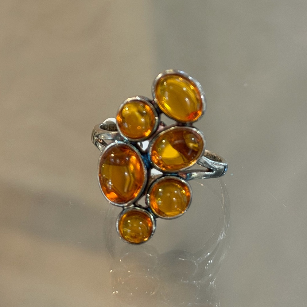 Unique Silver Amber Ring